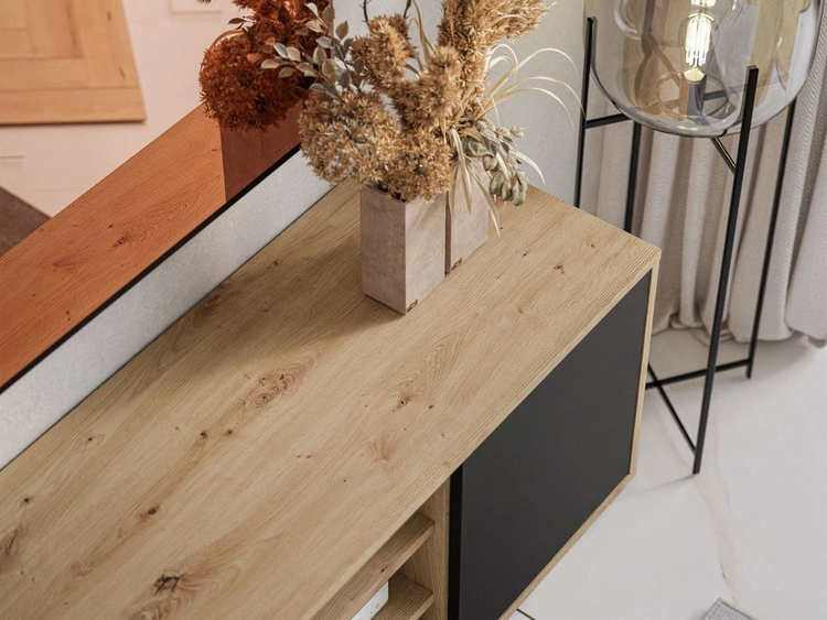 Szafka RTV pod telewizor wisząca z drzwiczkami Vivance Czarny i dąb artisan