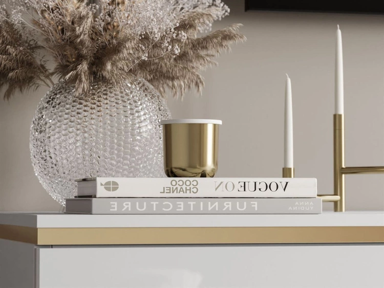 Szafka RTV w stylu glamour z oświetleniem LED Celle biały połysk