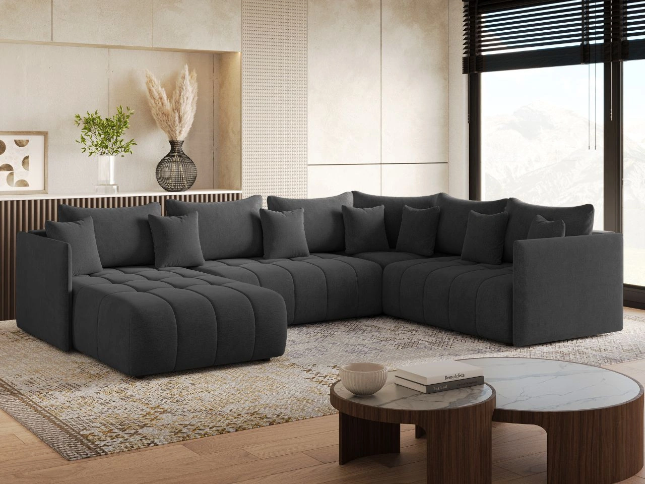 Narożnik U uniwersalny z funkcją spania i pojemnikiem Ardi Bis Antracytowy