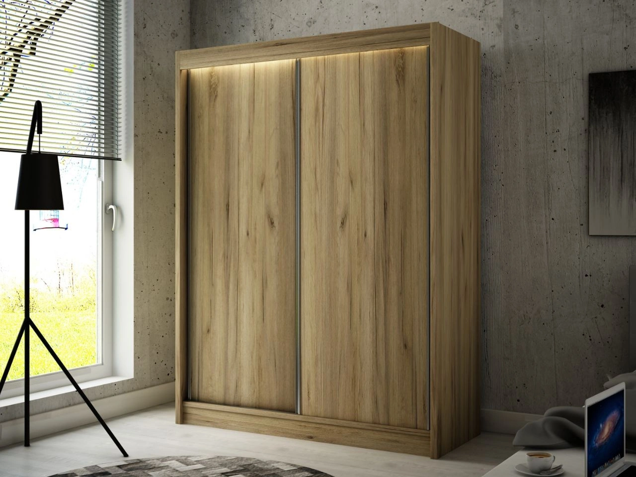 Szafa przesuwna 150 cm z oświetleniem LED Diano Dąb Craft Złoty