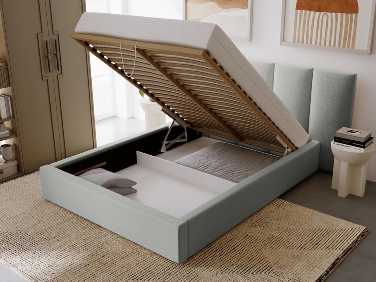 Łóżko tapicerowane z pojemnikiem i stelażem 120x200 cm Lizbona Jasnoszare