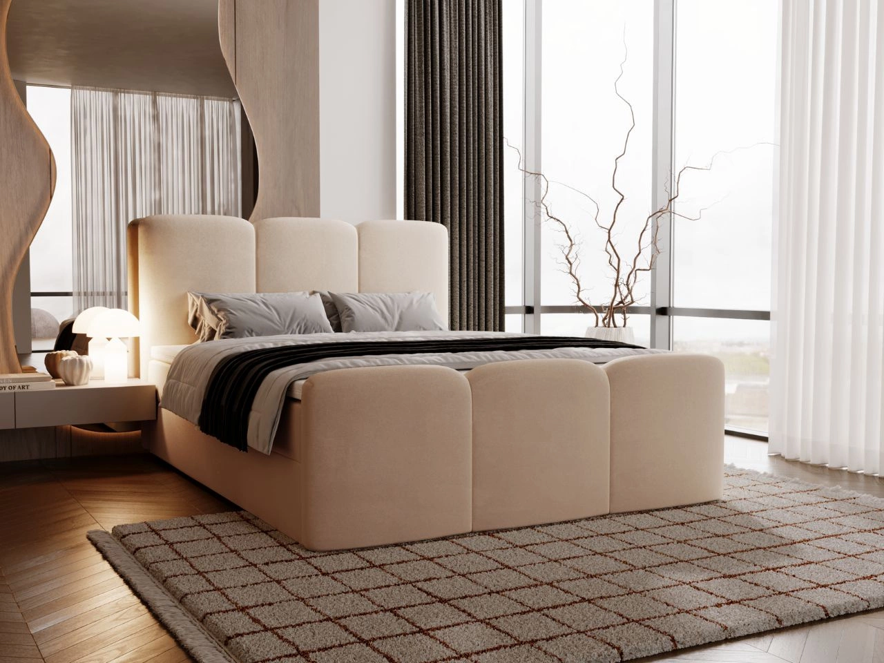 Łóżko kontynentalne z pojemnikiem na pościel 120x200 Campi Beżowe