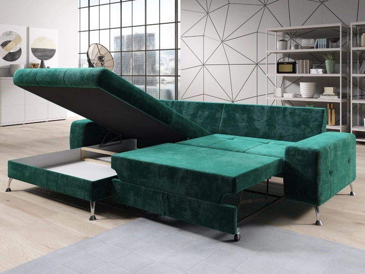 Narożnik L Lewy z funkcją spania i pojemnikiem Tonny Brązowy