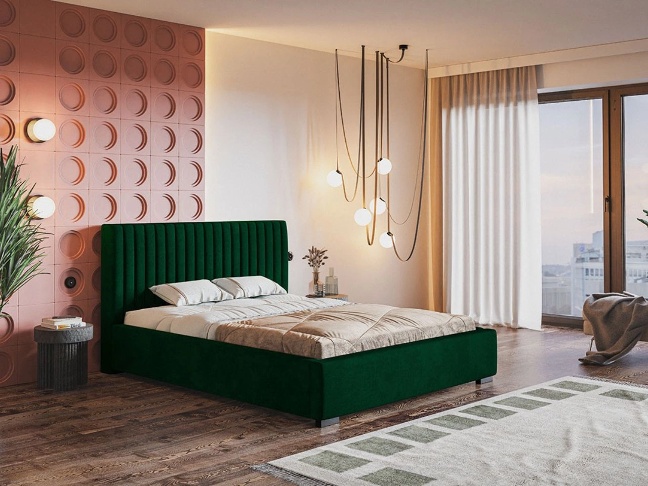 Łóżko tapicerowane z pojemnikiem i stelażem 160x200 Toscania Zielone