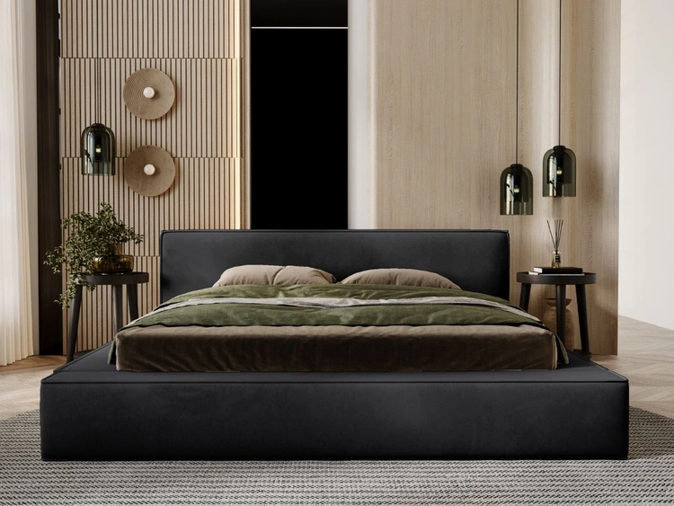 Łóżko tapicerowane z pojemnikiem i stelażem 180x200 Mali Czarne