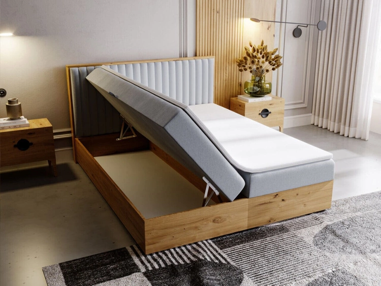 Łóżko kontynentalne z pojemnikiem na pościel 180x200 Forest Jasny szary