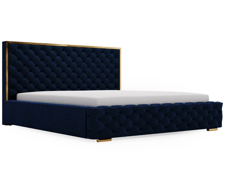 Łóżko tapicerowane z pojemnikiem i stelażem 200x200 Wave Granatowe