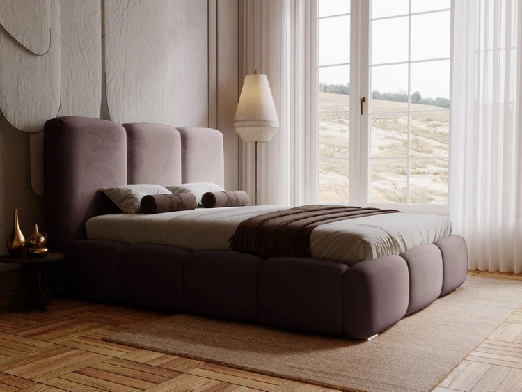 Łóżko tapicerowane z pojemnikiem i stelażem 180x200 cm Bubble Brązowe