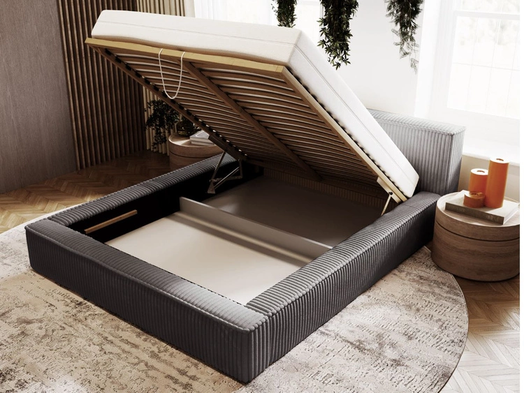 Łóżko tapicerowane z pojemnikiem i stelażem 120x200 Lago Szare