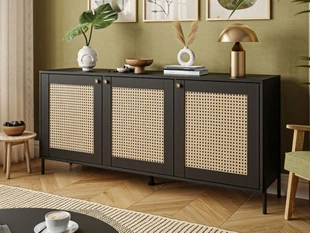 Komoda trzydrzwiowa z nadrukiem plecionki w stylu boho Bellance czarna
