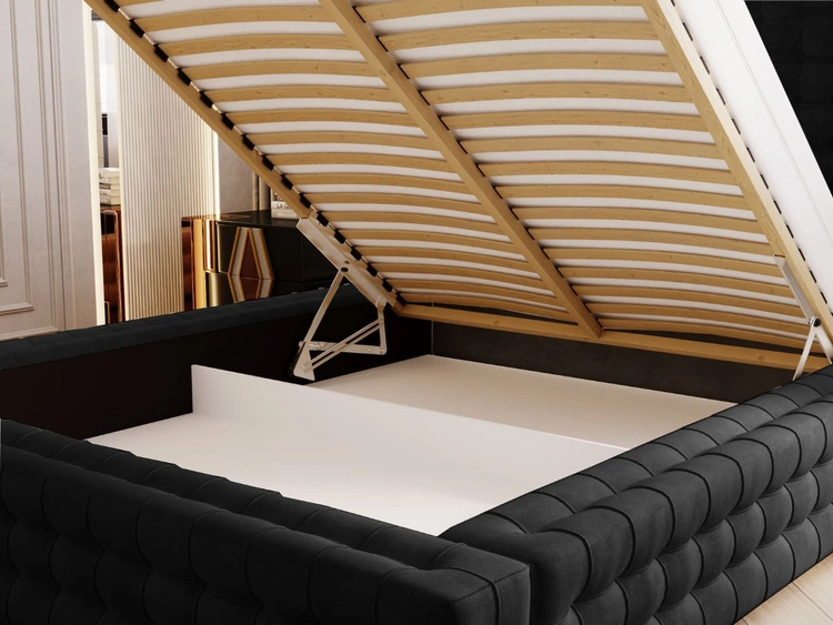 Łóżko tapicerowane z pojemnikiem i stelażem 180x200 Barbados Czarne