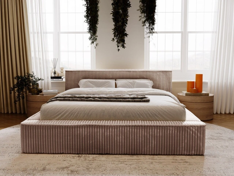 Łóżko tapicerowane z pojemnikiem i stelażem 140x200 Lago Brązowe