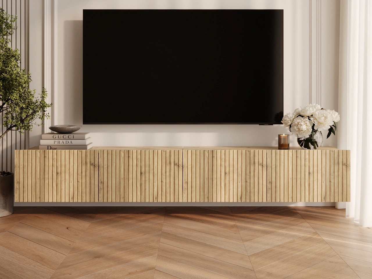 Zestaw szafek pod telewizor z drzwiczkami 200 cm Kioto Dąb Artisan