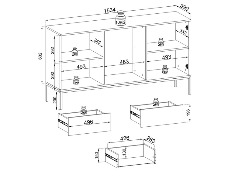 Komoda z drzwiami i szufladami i oświetleniem LED Deo Dąb Wotan