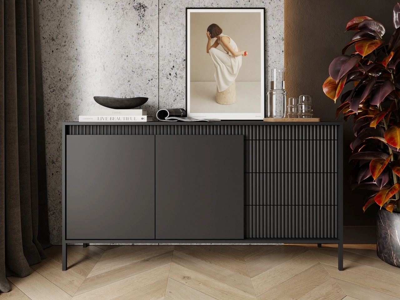 Komoda z drzwiami i szufladami 153 cm Sorano Czarna