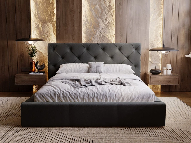 Łóżko tapicerowane z pojemnikiem i stelażem 180x200 Milano Ciemny Szary