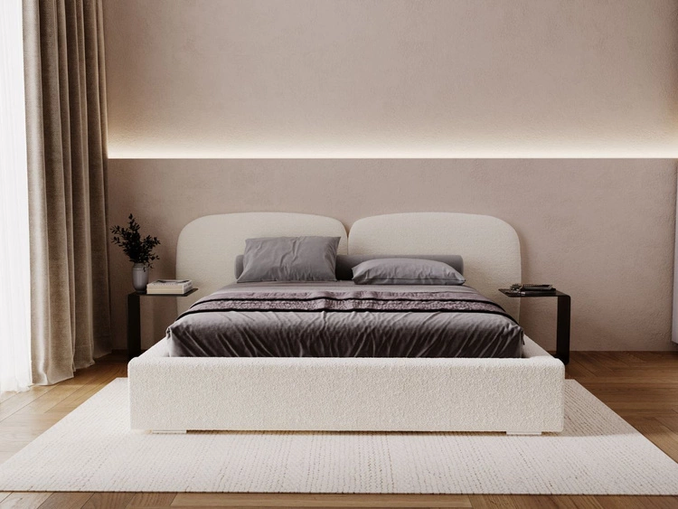 Łóżko tapicerowane z pojemnikiem i stelażem 200x200 Palermo Kremowe