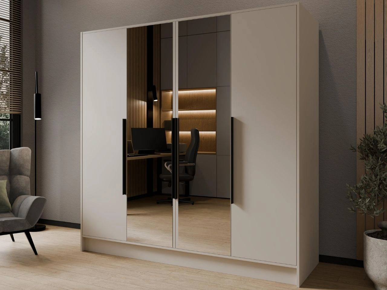 Szafa otwierana z lustrem 200 cm Lucca Kaszmir z czarnymi uchwytami