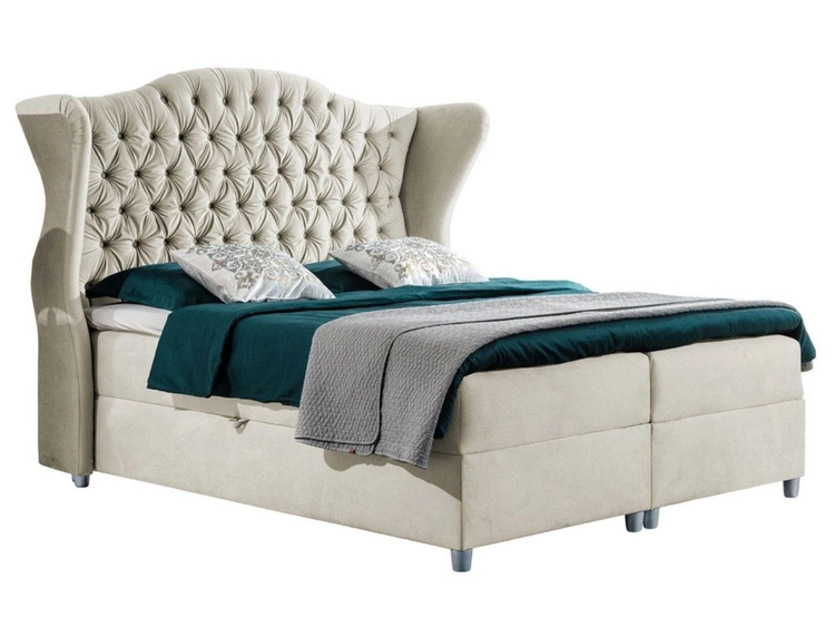 Łóżko kontynentalne z pojemnikiem na pościel 160x200 Kate Kremowe