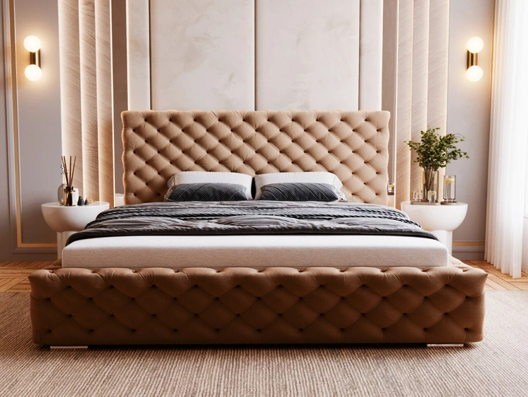 Łóżko tapicerowane z pojemnikiem i stelażem 160x200 Astra Brązowy