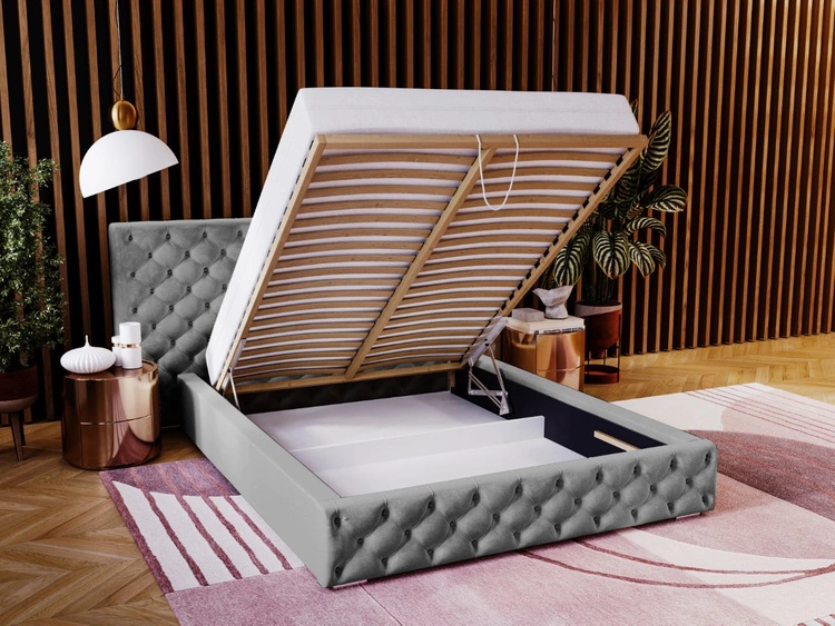 Łóżko tapicerowane z pojemnikiem i stelażem 120x200 cm Madera Szare