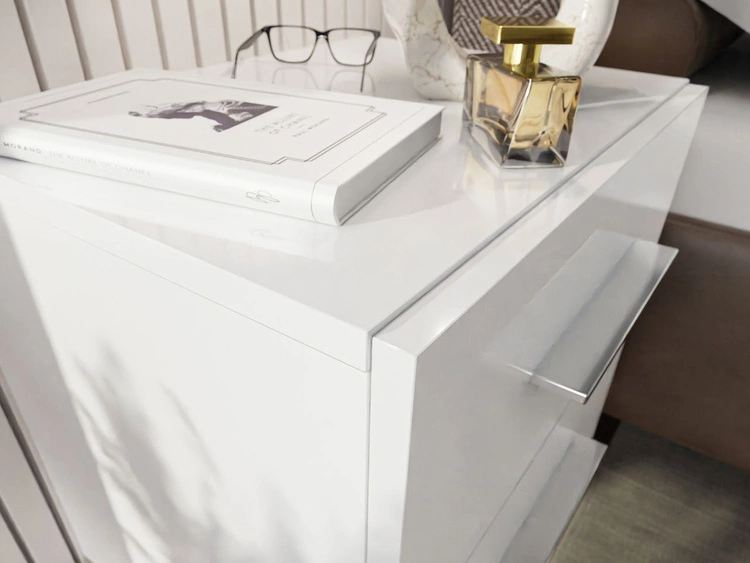 Podwieszany stolik nocny z dwoma szufladami Nuveo Lux Biały połysk