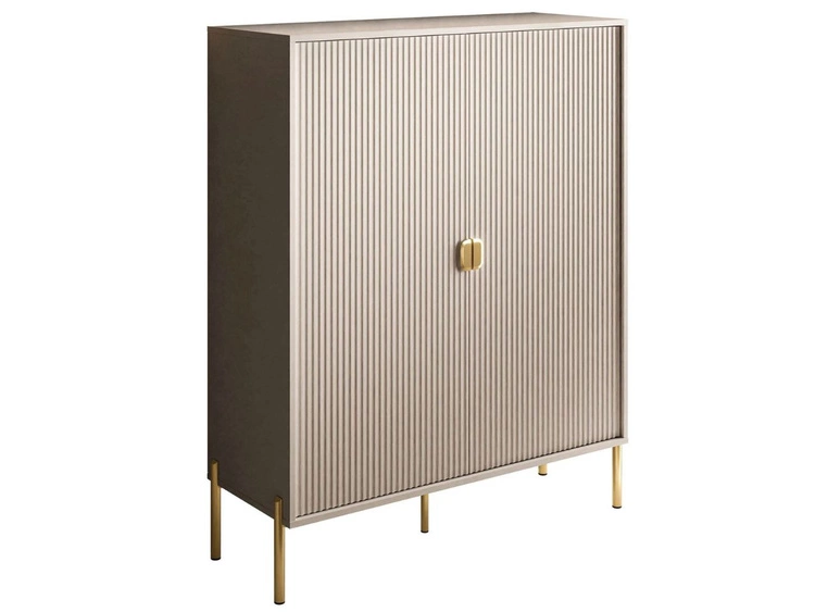 Wysoka komoda dwudrzwiowa ze złotymi uchwytami i nogami Orlean kaszmir mat