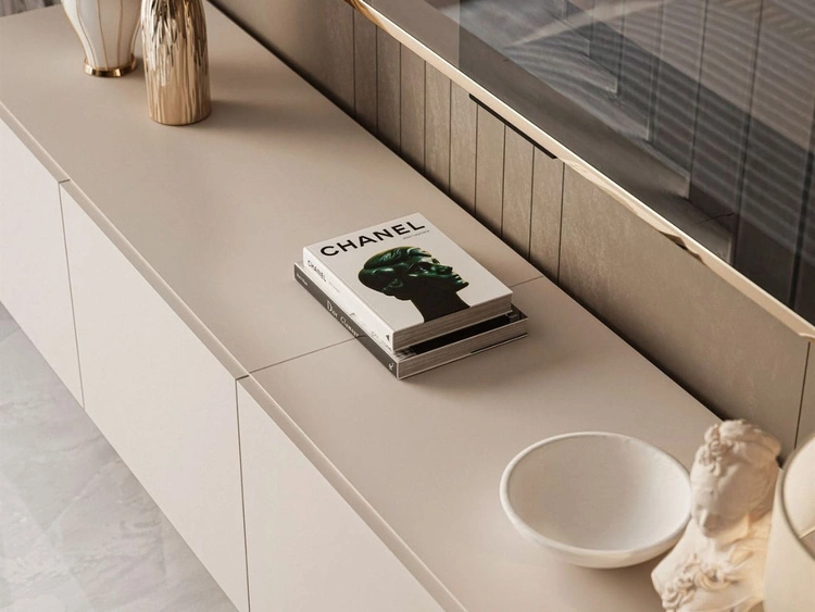 Szafka RTV pod telewizor z drzwiczkami na srebrny nóżkach 200 cm Nodoo Kaszmir