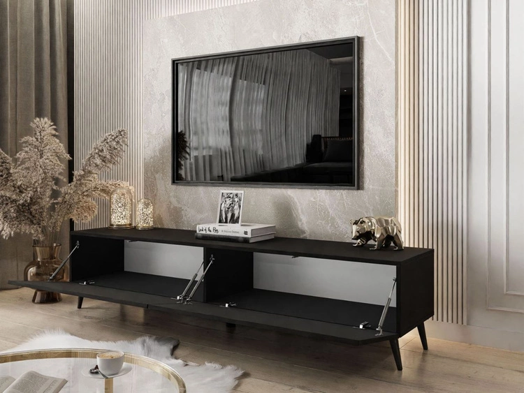 Szafka RTV pod telewizor z drzwiczkami na czarnych nóżkach 175 cm Sorelle Czarny mat