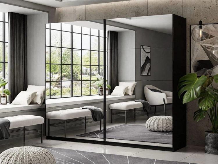 Szafa dwudrzwiowa z drzwiami przesuwnymi i lustrami 244 cm Nuveo Czarny połysk