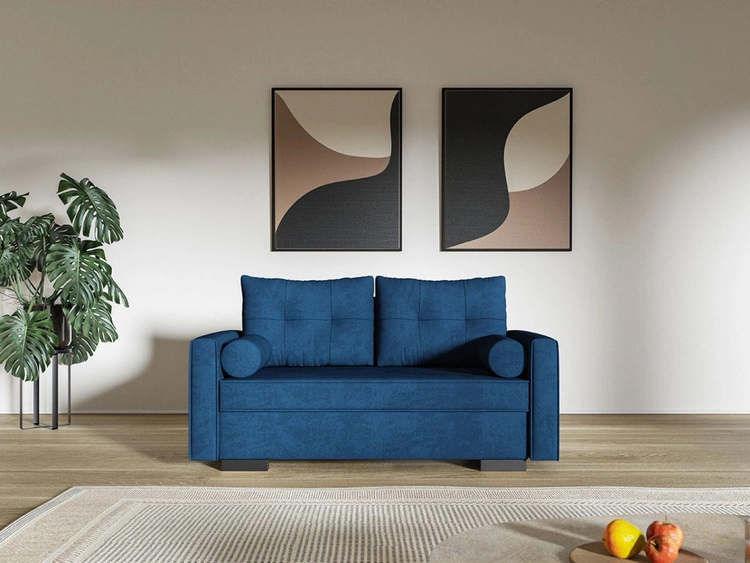 Kanapa z funkcją spania i pojemnikiem na pościel Pori granatowa