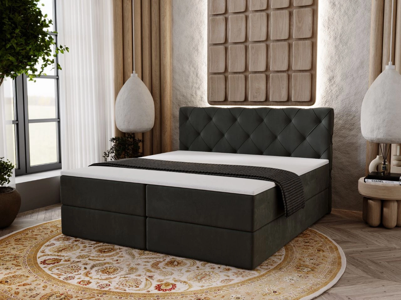 Łóżko kontynentalne z pojemnikiem na pościel 160x200 Napoli Ciemnoszare