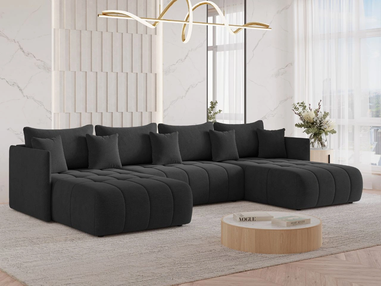 Narożnik U z funkcją spania i pojemnikiem Ardi U Antracytowy