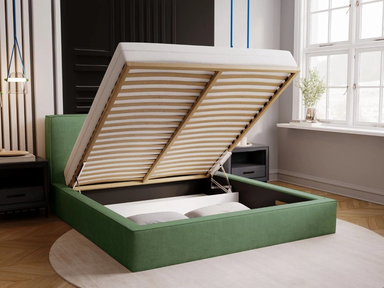 Łóżko tapicerowane z pojemnikiem i stelażem 160x200 Monaco Zielone
