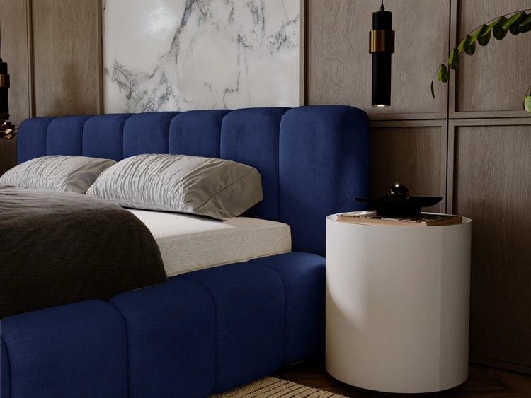 Łóżko tapicerowane z pojemnikiem na pościel 180x200 Ibiza Ciemnoniebieskie