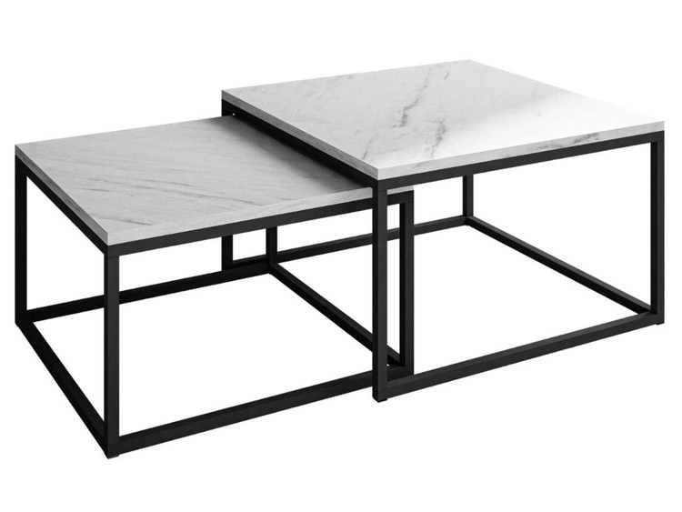 Stolik kawowy na czarnym metalowym stelażu z imitacją białego marmuru Asumi 36x42