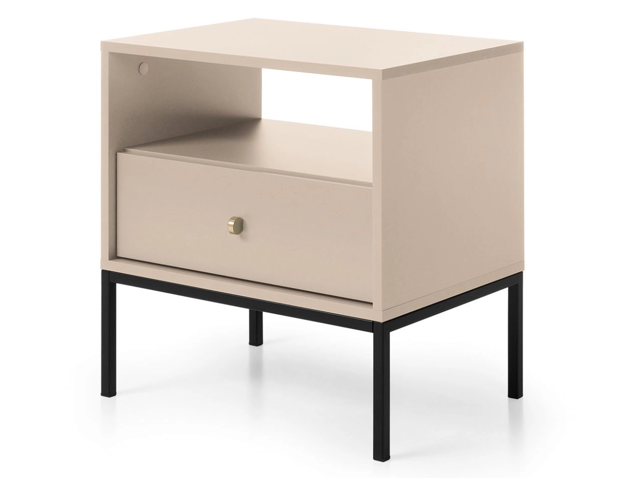 Stolik nocny z szufladą na czarnych nóżkach Amor Beż piaskowy