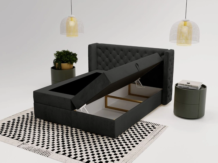 Łóżko kontynentalne z pojemnikiem na pościel 180x200 cm Lion Czarne