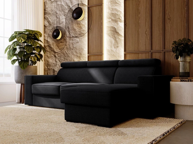 Narożnik L uniwersalny z funkcją spania i pojemnikiem Scala Czarny