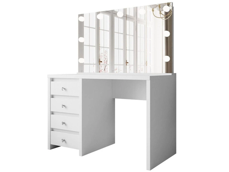 Toaletka z szufladami, kryształowymi uchwytami i oświetleniem LED Nesso biały mat