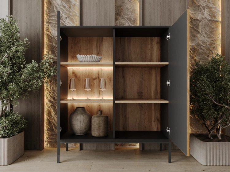 Witryna stojąca do salonu z oświetleniem LED niska Deo Dąb Wotan