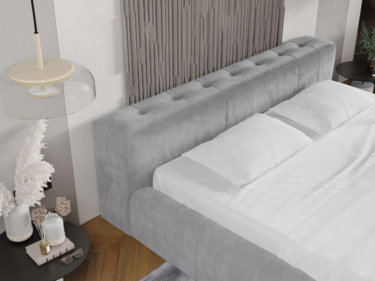 Łóżko tapicerowane z pojemnikiem i stelażem 140x200 Lipari Szary