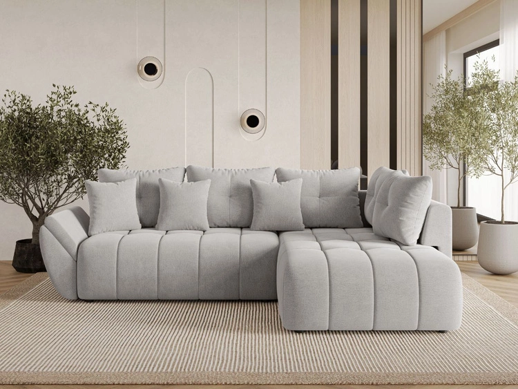 Narożnik L uniwersalny z funkcją spania i pojemnikiem Genoa Jasny szary