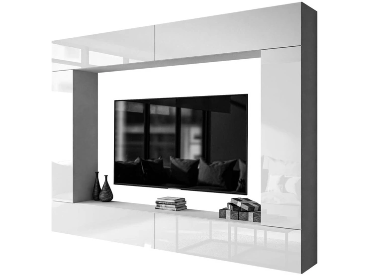 Wisząca meblościanka do salonu z oświetleniem LED Nodoo Biały połysk