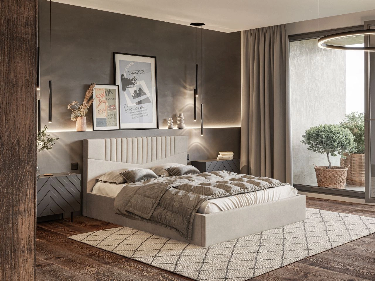 Łóżko tapicerowane z pojemnikiem i stelażem 180x200 Lido bezowy