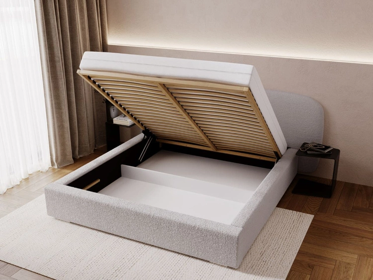 Łóżko tapicerowane z pojemnikiem i stelażem 140x200 Palermo Jasnoszare