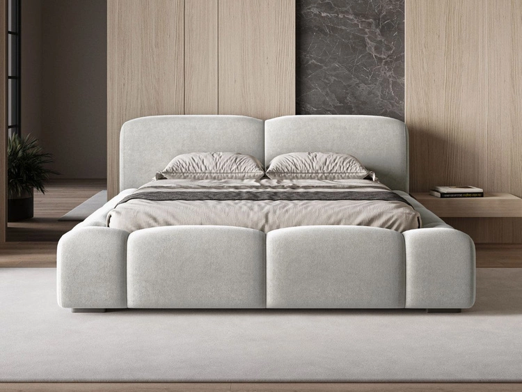 Łóżko tapicerowane z pojemnikiem i stelażem 160x200 Aubi Szare