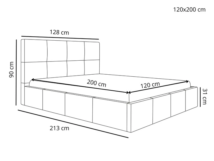 Łóżko tapicerowane z pojemnikiem i stelażem 120x200 Malo ciemnoszare