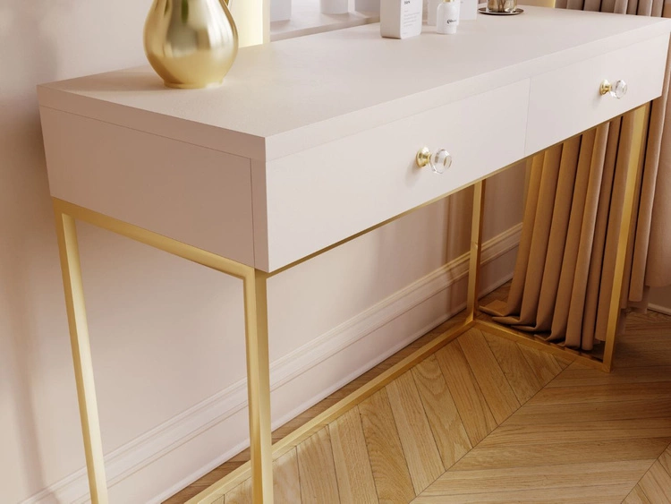 Toaletka z szufladami Belleza Kaszmir połysk Złoty stelaż