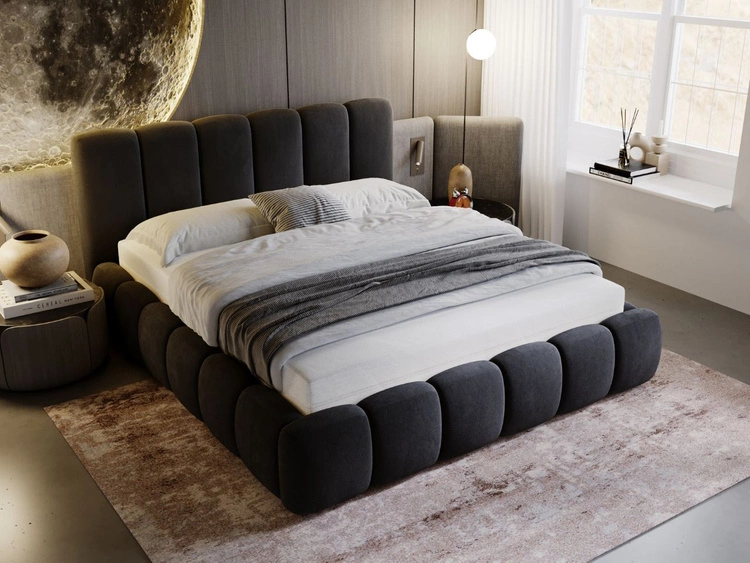 Łóżko tapicerowane bez pojemnika ze stelażem 120x200 Cloud Antracytowe